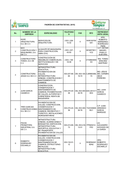 No. NOMBRE DE LA EMPRESA ESPECIALIDAD TEL&Eacute;FONO S FAX