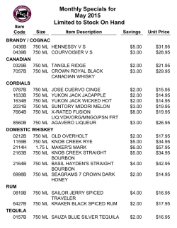 Next Month`s Specials