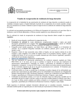 Requisitos Visados Recuperacion Residencia Larga Duracion