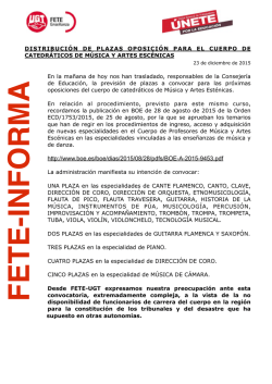 PREVISI&Oacute;N CONVOCATORIA CATEDR&Aacute;TICOS M&Uacute;SICA - Fete-Ugt