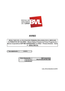 Resultado de Oferta P&uacute;blica Primaria de Primera Emisi&oacute;n del Primer