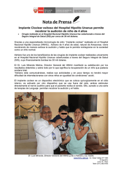 Implante Cloclear exitoso del Hospital Hipolito Unanue permite