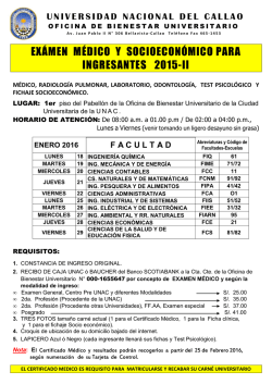 CRONOGRAMA EXAMEN MEDICO ingresantes 2015