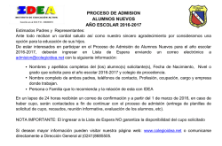 proceso de admision alumnos nuevos a&ntilde;o escolar 2016-2017