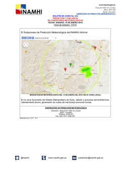 El Subproceso de Predicci&oacute;n Meteorol&oacute;gica del INAMHI informa:
