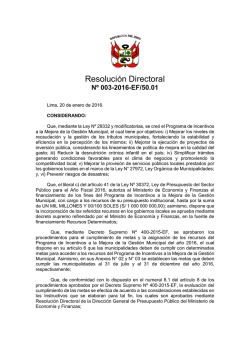 a) Resoluci&oacute;n Directoral N&deg; 003-2016-EF/50.01