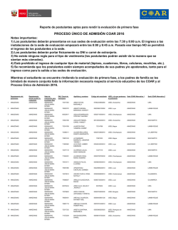 PROCESO &Uacute;NICO DE ADMISI&Oacute;N COAR 2016