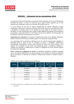 MUFACE: Cotizaci&oacute;n de los mutualistas en 2016