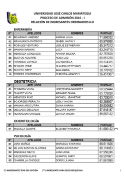 Lista de Ingresantes en ILO. - Universidad Jos&eacute; Carlos Mari&aacute;tegui