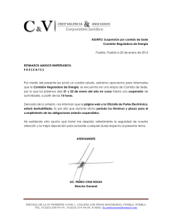 ASUNTO: Suspensi&oacute;n por cambio de Sede Comisi&oacute;n Reguladora