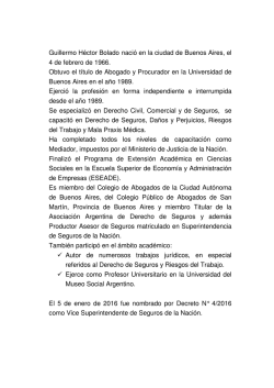 Guillermo H&eacute;ctor Bolado naci&oacute; en la ciudad de Buenos Aires, el 4