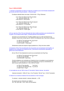 Tema 3. DISOLUCIONES 1. Calcular la composici&oacute;n en tanto por