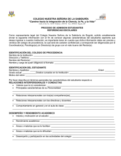 COLEGIO NUESTRA SE&Ntilde;ORA DE LA SABIDUR&Iacute;A &ldquo;Camino hacia la