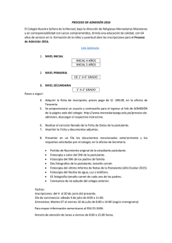 PROCESO DE ADMISI&Oacute;N 2016 El Colegio Nuestra Se&ntilde;ora de la