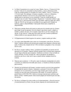 &bull; La Mesa Comunitaria sirve cenas los Lunes