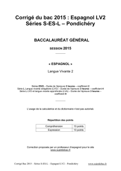 Corrig&eacute; du bac S-ES-L Espagnol LV2 2015