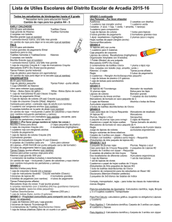 Lista de Utiles Escolares del Distrito Escolar de Arcadia 2015-16