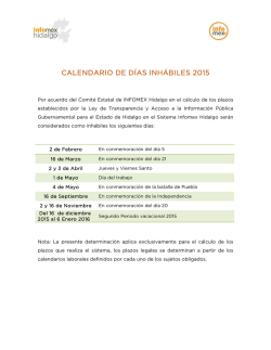CALENDARIO DE D&Iacute;AS INH&Aacute;BILES 2015