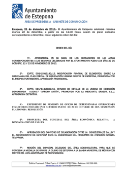 Orden del Dia Pleno Ordinario 22 de diciembre de 2015