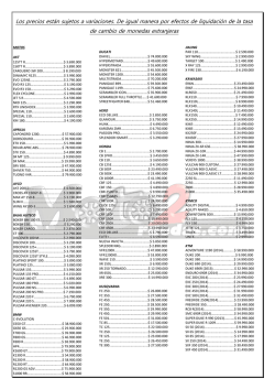 Los precios est&aacute;n sujetos a variaciones. De igual manera por