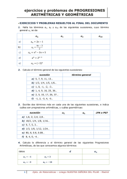 ejercicios y problemas de PROGRESIONES ARITM&Eacute;TRICAS Y