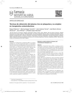 T&eacute;cnicas de obtenci&oacute;n del plasma rico en plaquetas y su empleo en