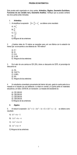 Ex&aacute;men de Matem&aacute;ticas 2015