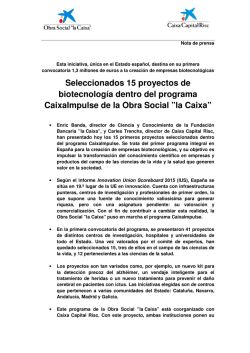 Seleccionados 15 proyectos de biotecnolog&iacute;a dentro del programa