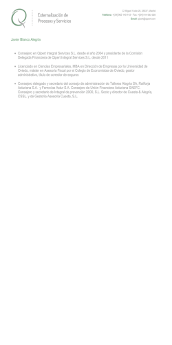 Javier Blanco Alegr&iacute;a &bull; Consejero en Qipert Integral Services S.L.