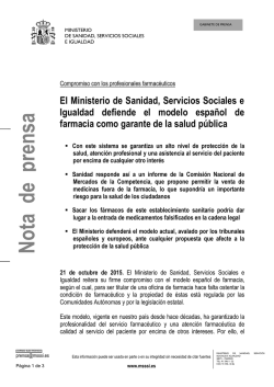 nota de prensa del ministerio de sanidad en relacion con el informe