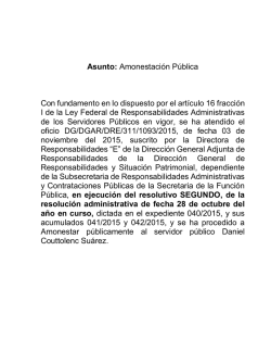 Asunto: Amonestaci&oacute;n P&uacute;blica Con fundamento en lo