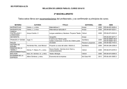 2&ordm; BACHILLERATO Todos estos libros son recomendaciones del
