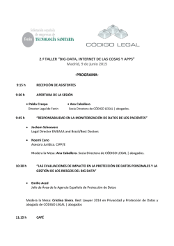 2.&ordm;TALLER &ldquo;BIG-DATA, INTERNET DE LAS COSAS Y APPS&rdquo; Madrid