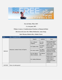 Foro de Dolor, Pfizer 2015 5 y 6 de junio, 2015 &Uacute;ltimos Avances y