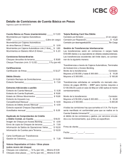 Detalle de Comisiones de Cuenta B&aacute;sica en Pesos