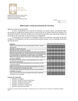 R&uacute;brica para evaluar presentaci&oacute;n de canciones.