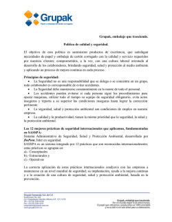 Grupak, embalaje que trasciende. Pol&iacute;tica de calidad y seguridad. El