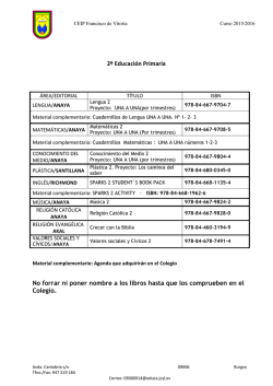 2&ordm; Educaci&oacute;n Primaria No forrar ni poner nombre a los libros hasta