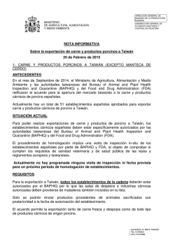 NOTA INFORMATIVA Sobre la exportaci&oacute;n de carne y