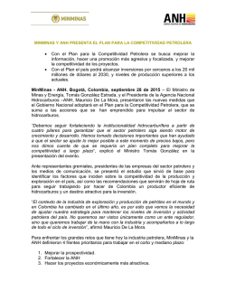 &bull; Con el Plan para la Competitividad Petrolera se busca
