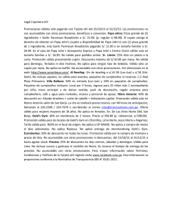 Legal Cuponera oh! Promociones v&aacute;lidas s&oacute;lo pagando con Tarjeta