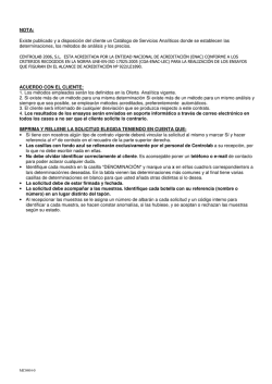 NOTA: Existe publicado y a disposici&oacute;n del cliente un Cat&aacute;logo de