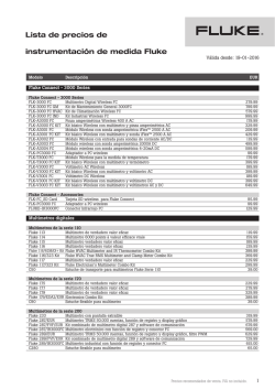 Lista de precios de instrumentaci&oacute;n de medida Fluke