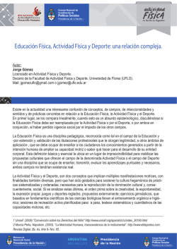 Educaci&oacute;n F&iacute;sica, Actividad F&iacute;sica y Deporte: una relaci&oacute;n compleja.