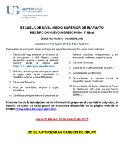 FECHA DE INSCRIPCION PARA: - Escuela de Nivel Medio Superior
