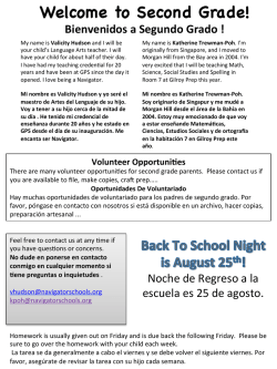 Welcome to Second Grade! Bienvenidos a Segundo Grado