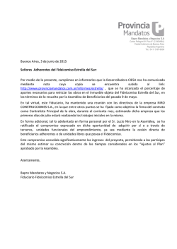 Buenos Aires, 3 de junio de 2015 Se&ntilde;ores Adherentes del