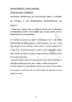 DEPARTAMENTO: VIENTO MADERA ESPECIALIDAD: CLARINETE