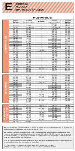 Horarios L&iacute;nea E