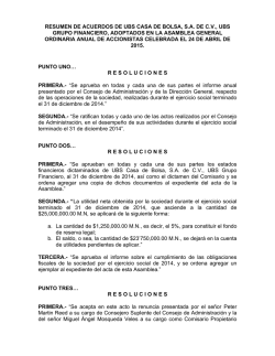 Resumen de acuerdos de UBS Casa de Bolsa del 24 de Abril de 2015